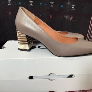 Capelli Rossi Taupe Heels with Striped Block Heel